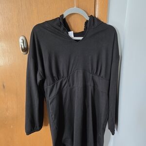 Black Long Sleeve Hoodie Dress With Pockets